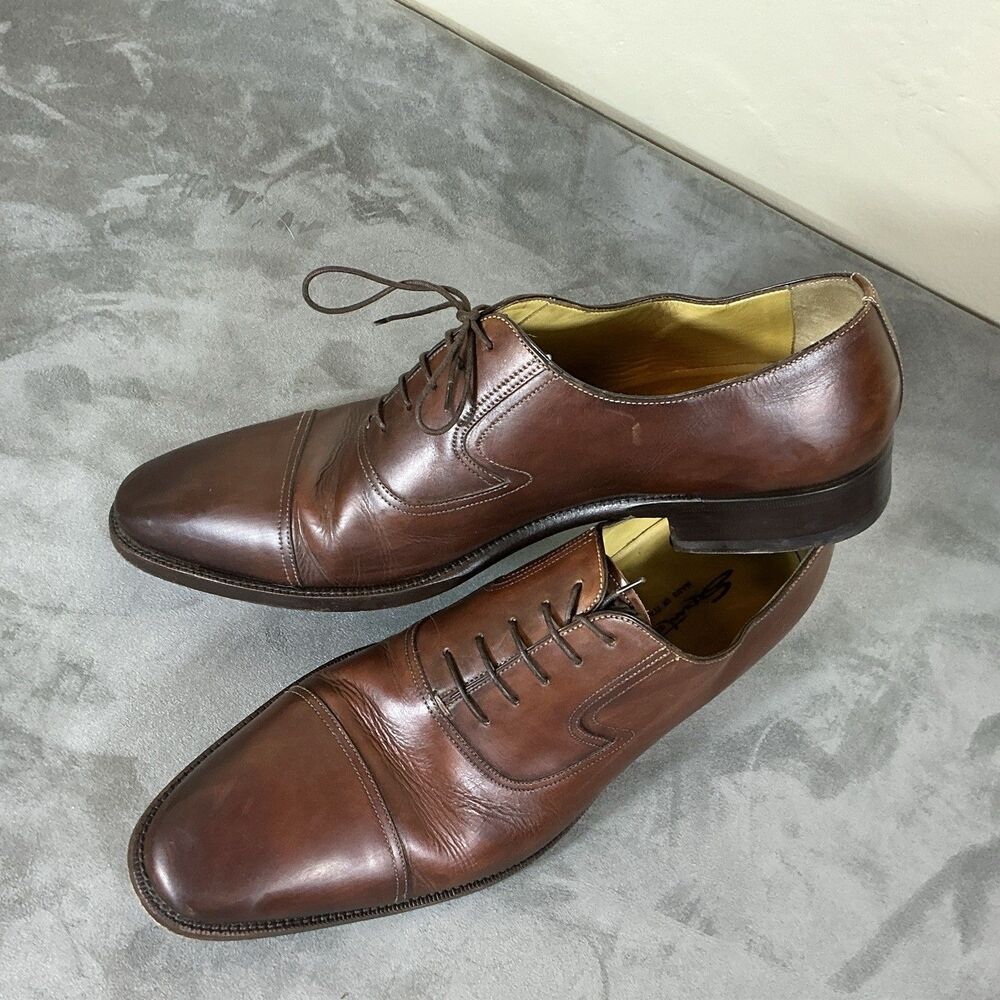 Santoni Cognac Cap Toe Dress Shoes Oxford 12 D Hand Made Luxury Footwear Men’s - Picture 4 of 10